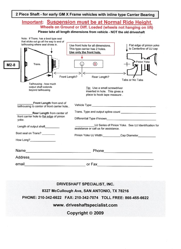 Gm Driveshaft Length Chart